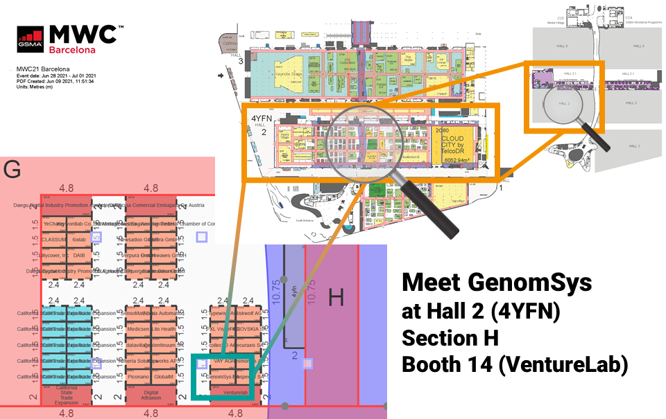 Floorplan MWC 2021 GenomSys Hall 2 Section H Booth 14